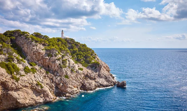 Paesaggio Panoramico Con Faro Capdepera Lontananza Maiorca Spagna — Foto Stock