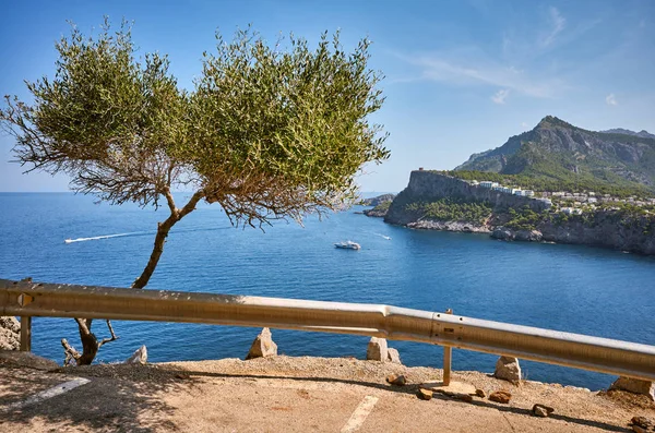 Parkplatz mit herrlichem Blick auf den Hafen von Soller. — Stockfoto