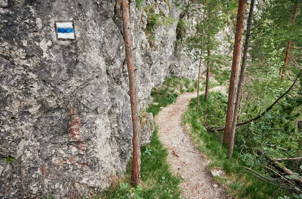 Hiking trail marking on a rock in Mala Fatra National Park, — Stock Photo, Image