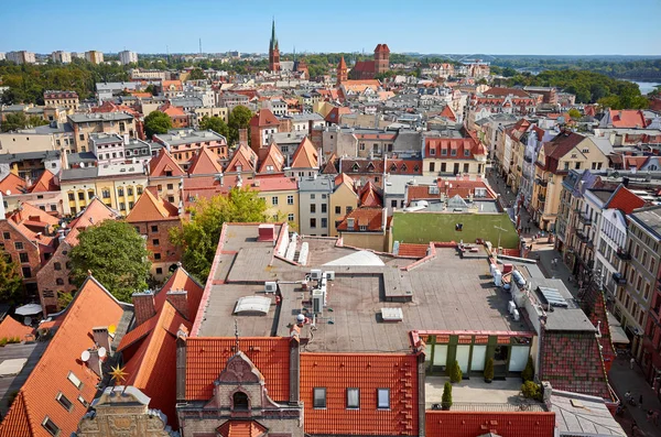 Torun Old town panoramasının havadan görünümü, Polonya — Stok fotoğraf