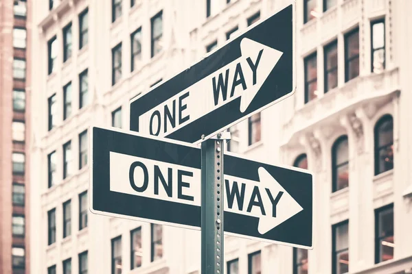 One Way Street Arrow Signs New York City Color Toning — Stock Photo, Image