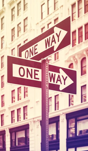 One Way Street Arrow Signs New York City Color Toning — Stock Photo, Image