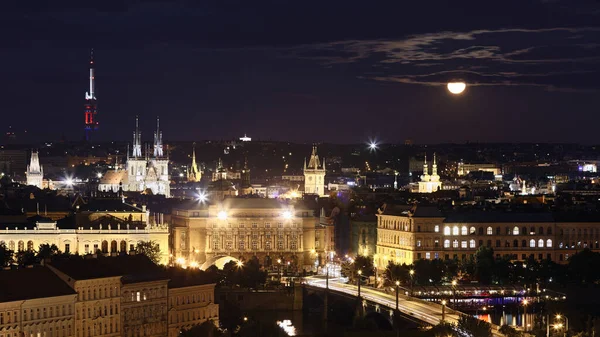 Prague Cityscape Full Moon Night Czech Republic — Stock Photo, Image