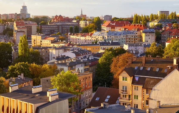 Gün Doğumunda Szczecin Şehir Manzarası Polonya — Stok fotoğraf