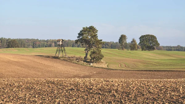 Peaceful Rural Landscape Hunting Blind Retro Color Toned Picture — Stock Photo, Image