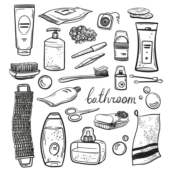 Set Con Accesorios Para Baño Ducha Belleza Gráficos Vectoriales Garabatos Ilustraciones de stock libres de derechos