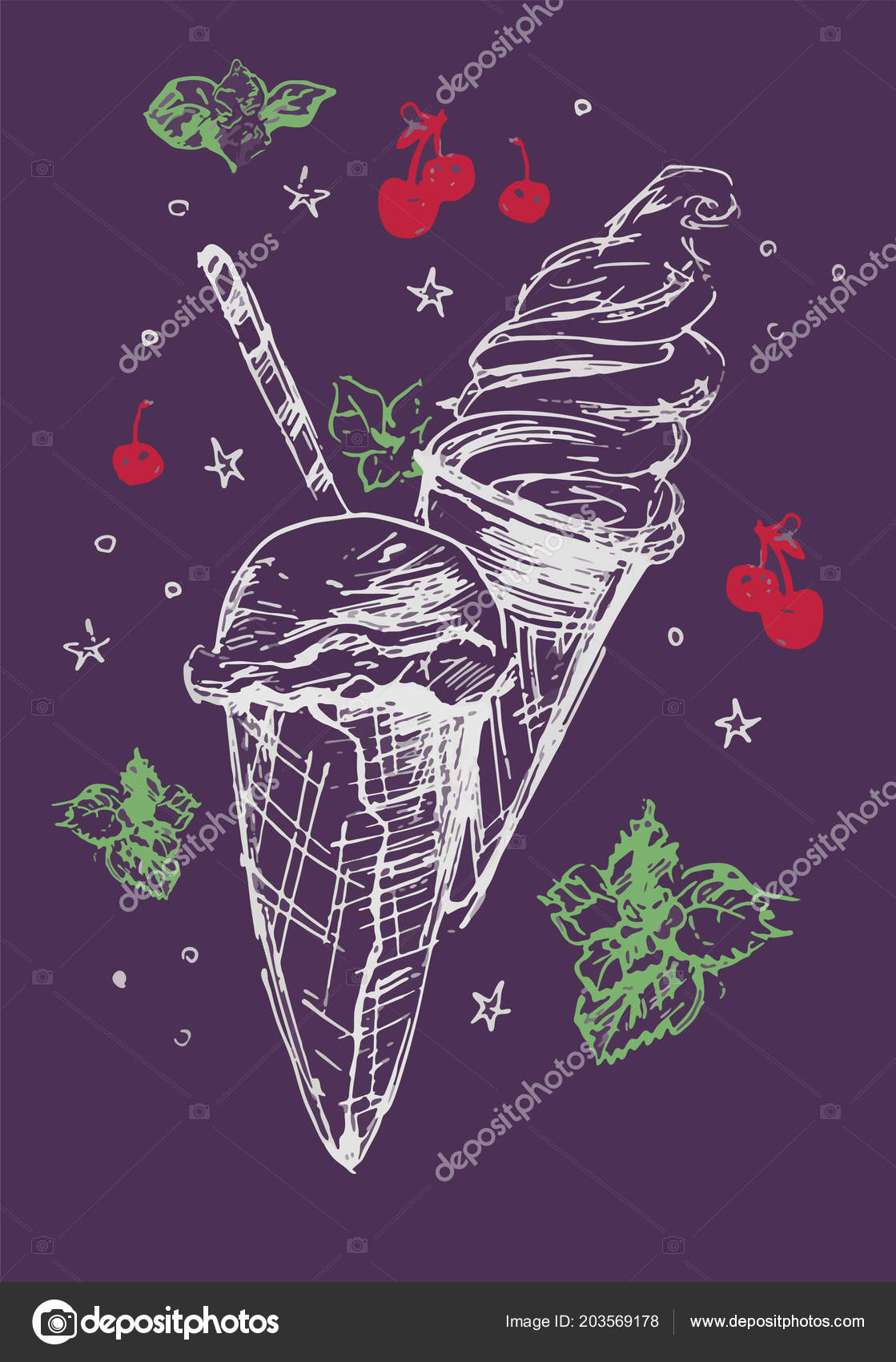 photo Dark Purple Ice Cream Cone https depositphotos com 203569178 stock illustration ice cream decoration line drawing html