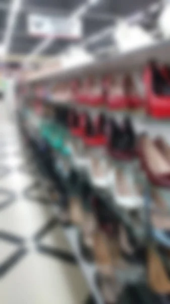 Verschwommener Hintergrund Einer Schuhvitrine Einem Geschäft Verkauf Von Bekleidung Und — Stockfoto