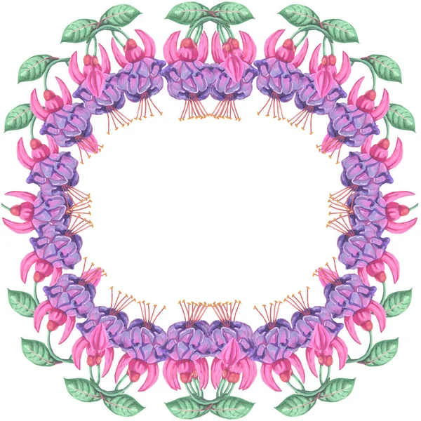 Illustration Dekoration Fuchsia Helle Blume Aquarell Auf Weißem Hintergrund Rahmen — Stockfoto