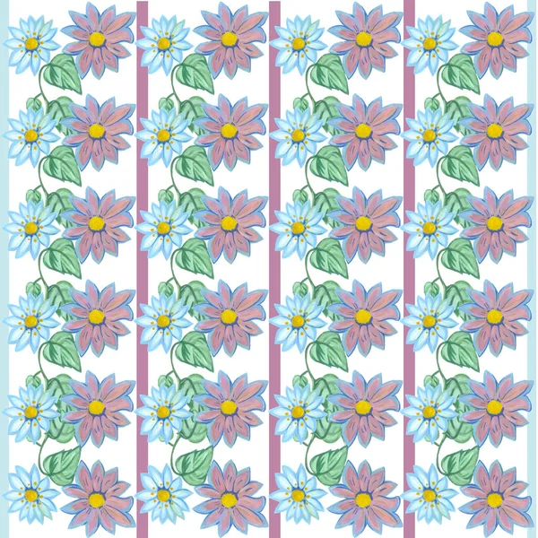 Beyaz arka planda çizgili duvar kâğıdı, dikişsiz desen, mavi leylak deseni.