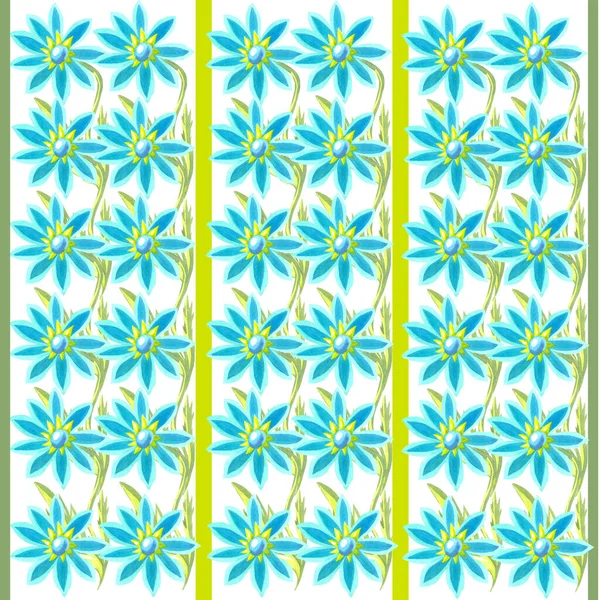 Helle Blaue Gänseblümchen Aquarell Gestreifte Tapete Weißer Hintergrund Blume Nahtloses Stockbild