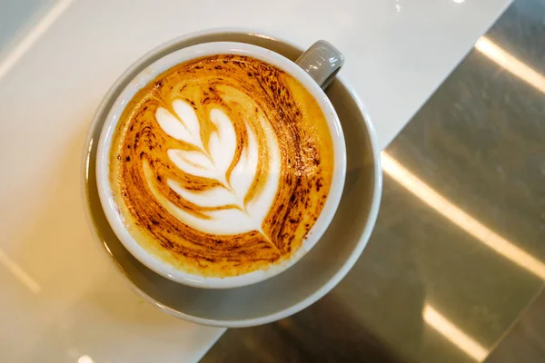 Kopje Koffie Latte Kunst Eten Drinken Concept — Stockfoto