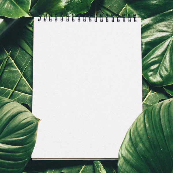 Çiçeklerden ve kağıt kart notlu yapraklardan oluşan yaratıcı bir düzen. Düz yatıyordu. Doğa konsepti