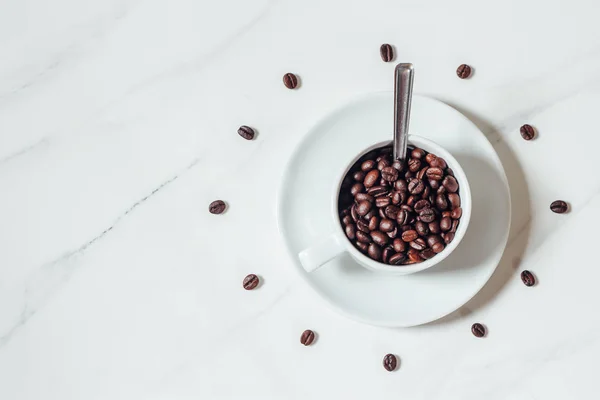 Kaffeeuhr Auf Marmorhintergrund Kreative Idee Minimalkonzept — Stockfoto