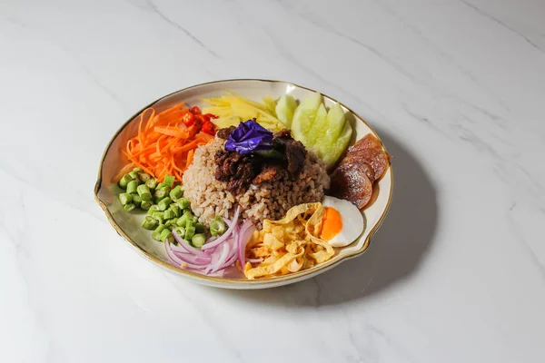 Thajské Jídlo Smíšené Rýže Krevetami Vložit — Stock fotografie
