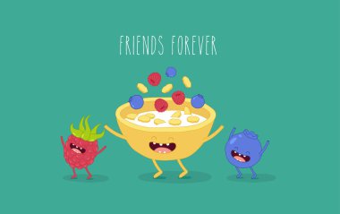 Kâse Mısır gevreği yaban mersini ve ahududu yazıt arkadaşlar sonsuza kadar yeşil zemin üzerine