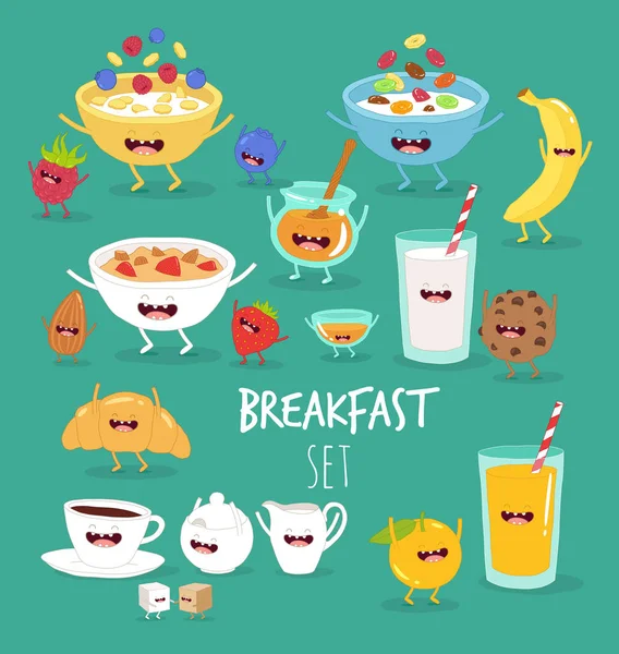 设置早餐食物在绿色背景与题字朋友永远 — 图库矢量图片