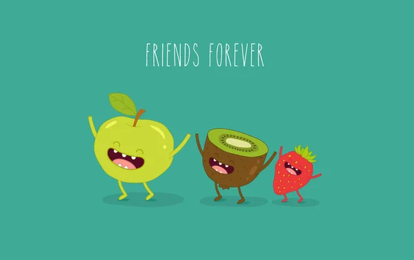 Apple Kiwi Dan Strawberry Vector Ilustrasi - Stok Vektor