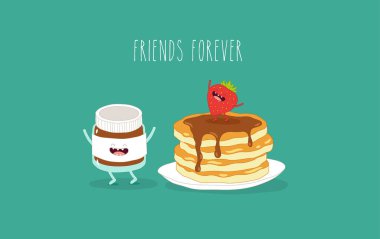 çikolata ve çilek vektör çizim ile pancakes 