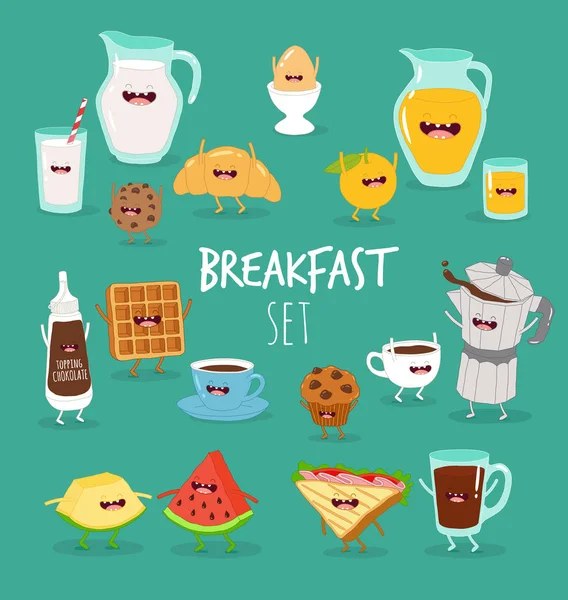 Desayuno Conjunto Vector Ilustración — Archivo Imágenes Vectoriales