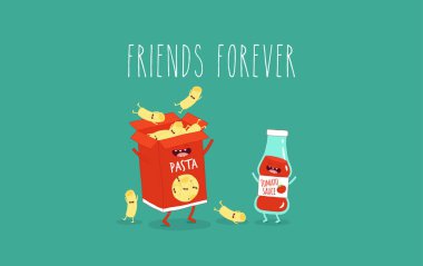 Makarna ve domates sosu vektör çizim 