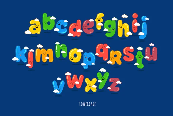 Letras Minúsculas Com Nuvens Fundo Azul Estilo Cartoon —  Vetores de Stock