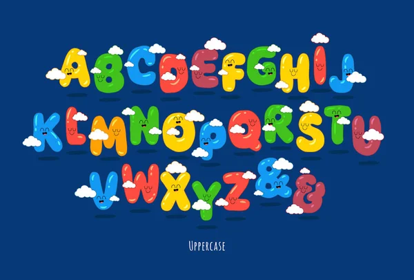 Character Alphabet Vector Set Colorful Cute Funny Font Smiling Cartoon — Stock Vector