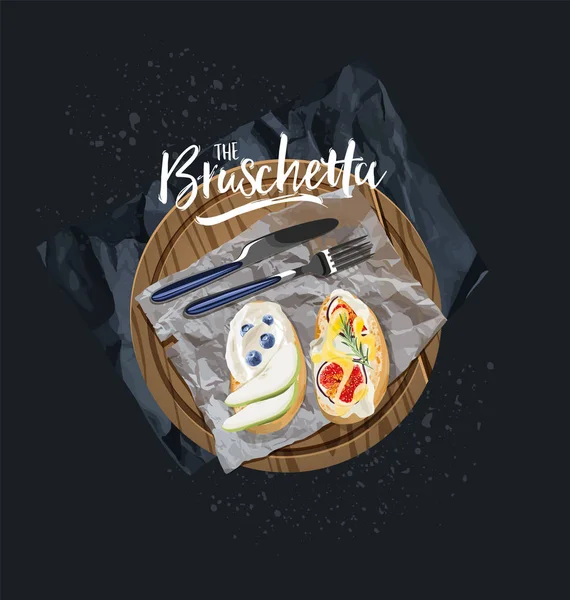 Typ Bruschetta Desce Składniki Chleb Toast — Wektor stockowy