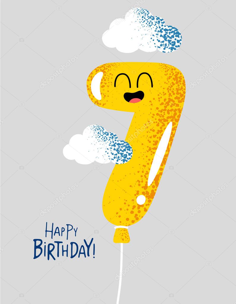 The number for birthday greeting card. Vector graphics. Balloon number seven.