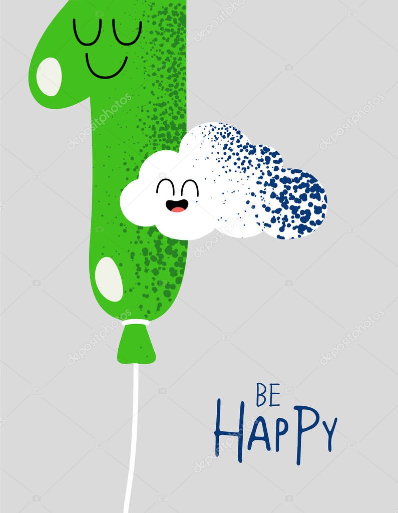 The number for birthday greeting card. Vector graphics. Balloon number one.