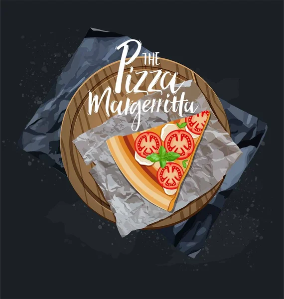 Skiva Margheritta Pizza Trä Styrelsen Vektorillustration — Stock vektor