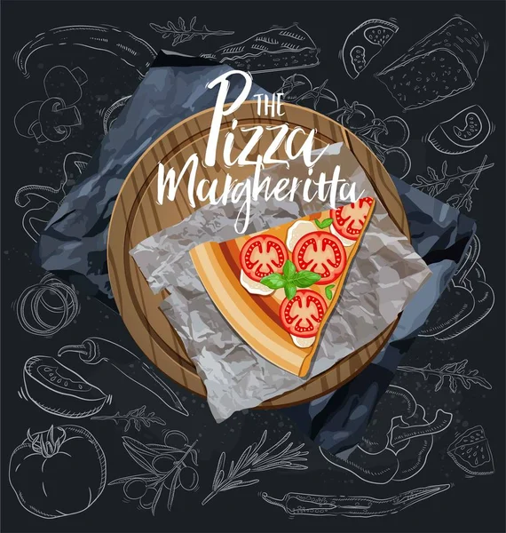 Skiva Margheritta Pizza Trä Styrelsen Vektorillustration — Stock vektor