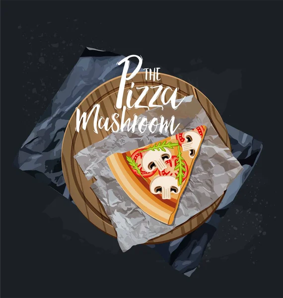 Rebanada Pizza Con Setas Tablero Madera Vector Ilustración — Vector de stock