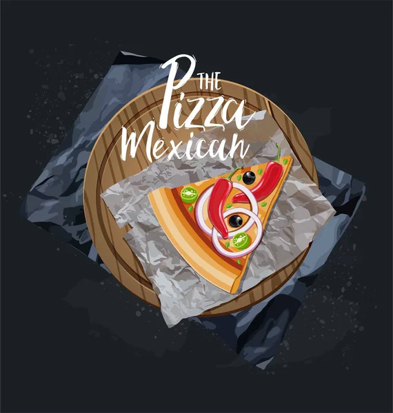 Meksikalı Pizzacı Ahşap Tahta Vektör Çizim Üzerinde Dilim — Stok Vektör