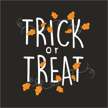 Karanlık arka planda sonbahar yaprakları ile şaka mı şeker mi, Cadılar Bayramı davetiye kartı tasarımı