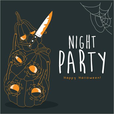 Komik Mutlu Cadılar Bayramı kartı. Vektör illüstrasyonu.