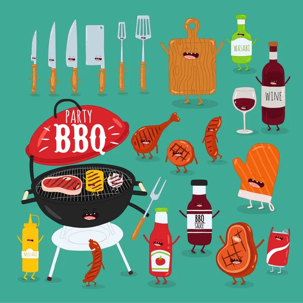 Bbq Set Party Grill Vector Illustration Royalty Free Stock Ilustrace