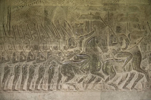 Detalle Los Dibujos Las Paredes Del Templo Angkor Wat Camboya — Foto de Stock