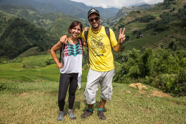 Quelques Touristes Dans Les Rizières — Photo