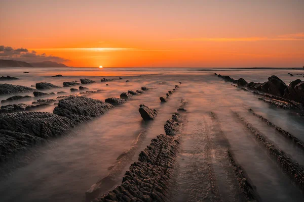 Невероятный Флиш Красивый Закат Саконете Пляж Дебе Является Западной Оконечностью — стоковое фото