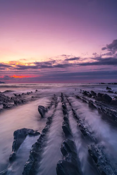 Larga Exposición Sobre Las Sierras Playa Sakoneta Hermoso Flysch Localidad — Foto de Stock