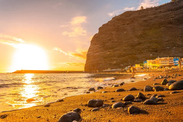 Pláž Při Západu Slunce Puerto Tazacorte Ostrově Palma Kanárské Ostrovy — Stock fotografie