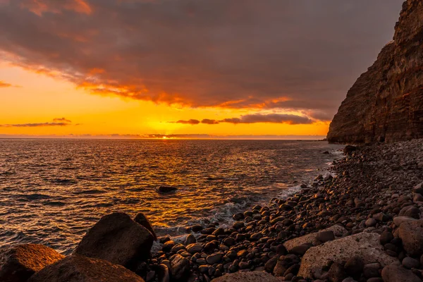 Oranssi Auringonlasku Puerto Tazacorten Rannalla Palman Saarella Kanariansaarilla Espanja — kuvapankkivalokuva