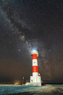 Beautiful Fuencaliente Lighthouse with the milky way on the route of the volcanoes south of the island of La Palma, Canary Islands, Spain clipart