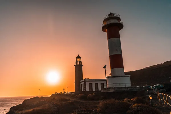 Silhueta Farol Fuencaliente Pôr Sol Rota Dos Vulcões Sul Ilha — Fotografia de Stock