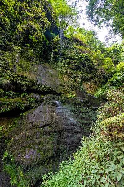 Wasserfall Mit Wenig Wasser Sommer Naturpark Los Tinos Der Nordostküste — Stockfoto