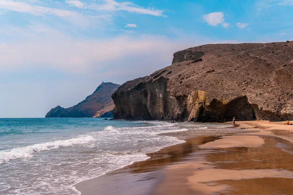 Paredes Rochosas Costa Playa Monsul Parque Natural Cabo Gata Nijar — Fotografia de Stock