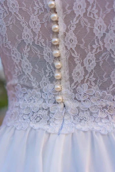 Lifestyle Detail Seam Texture Bride Beautiful White Dress Caucasian Brunette — Stock Photo, Image