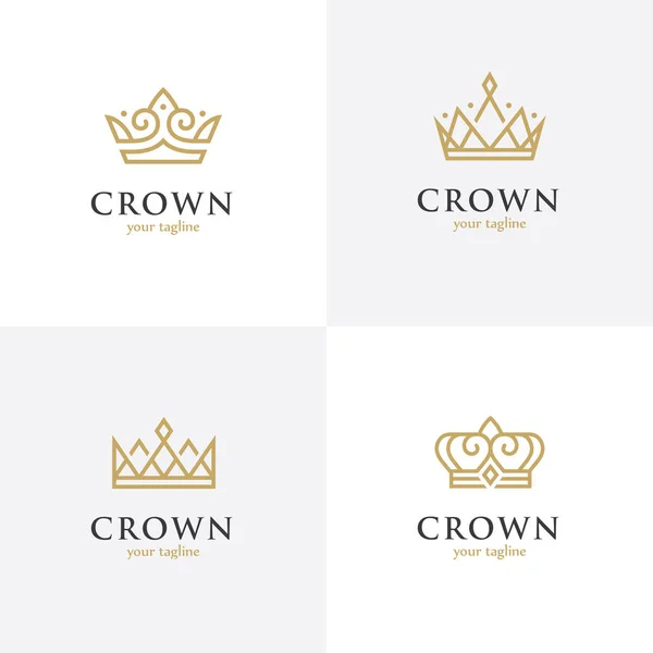 Set Four Linear Crown Icons Royal Luxury Symbol King Queen — Stock Vector