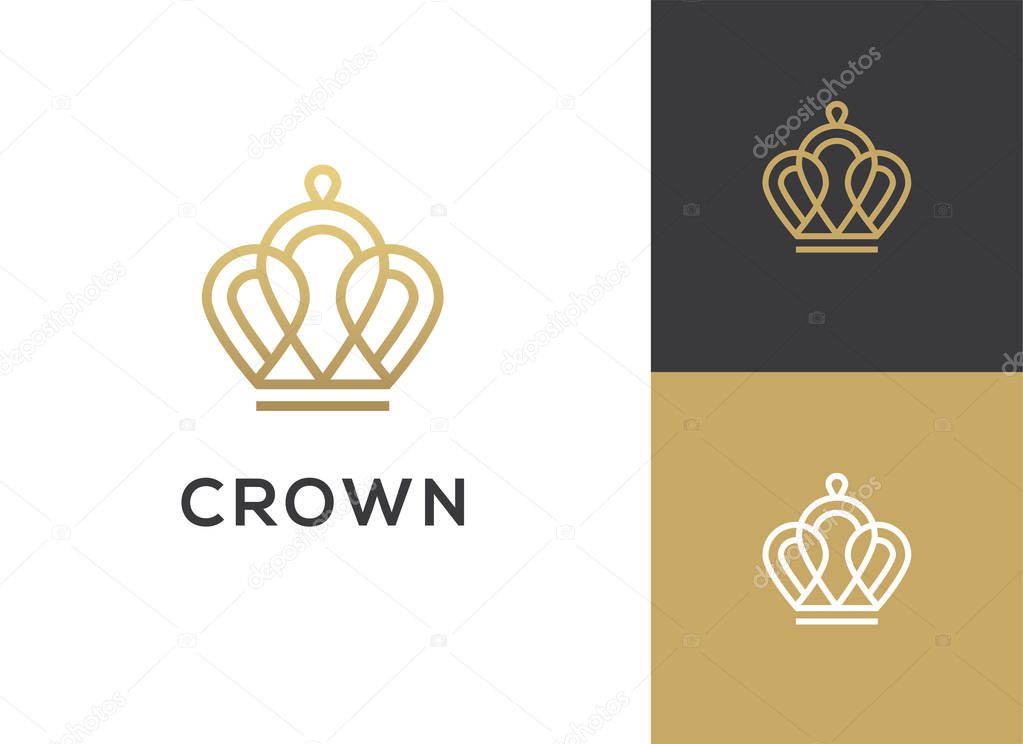 Vintage crown icon. Royal luxury king symbol. Abstract geometric linear logo.